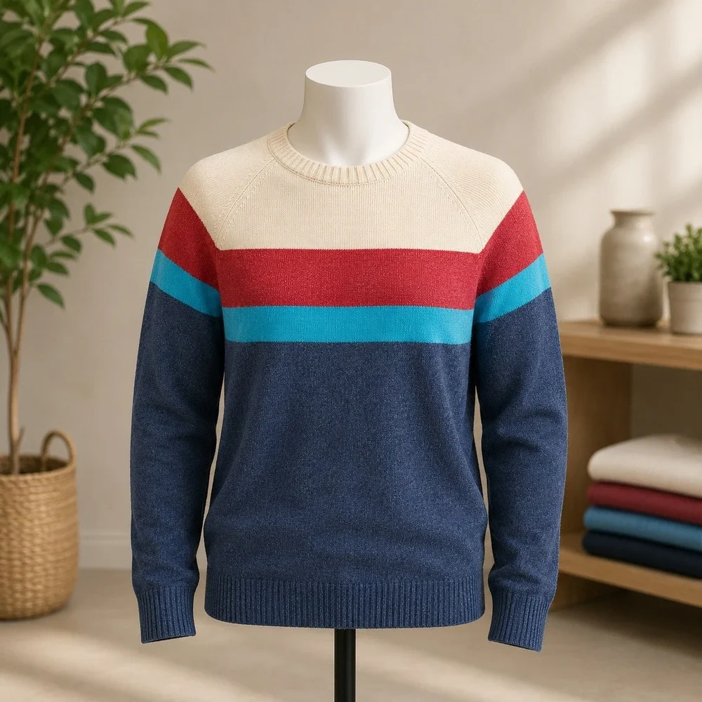 American Eagle Seriously Soft Sweater M Blue Colorblock Crewneck Knit Raglan